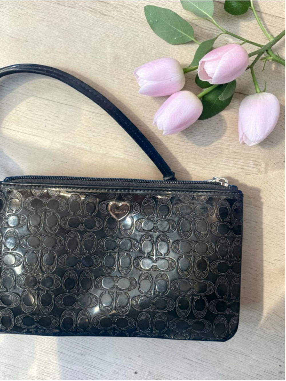 Coach Black Patent Signature Wristlet Y2K Monogram Mini Bag